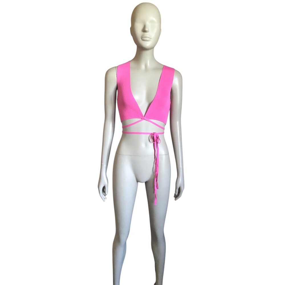 Zara Pink Ribbed Wrap Crop Top